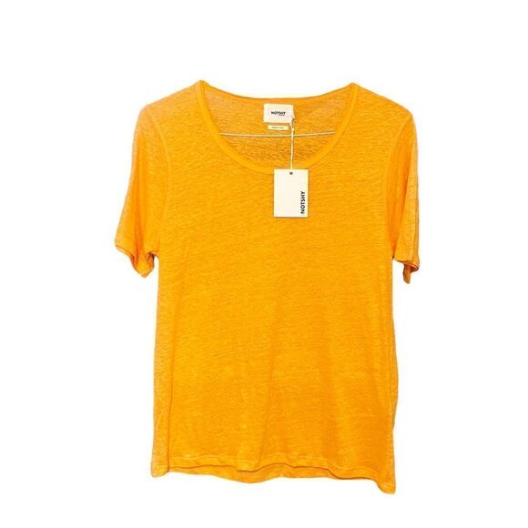 Not Shy Linen T-Shirt in Sunny Peach Orange Size Medium - Picture 2 of 6